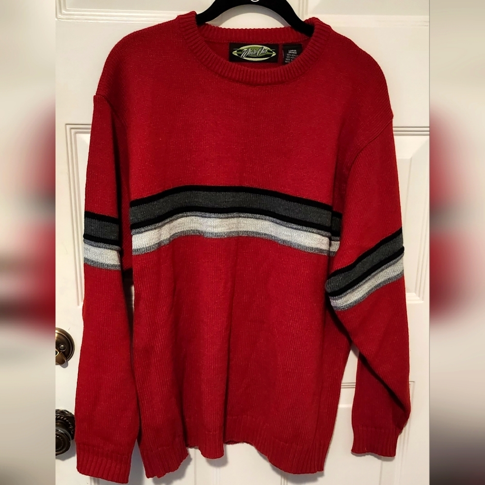 White Out Men's Long Sleeve Sweater Size LG Red